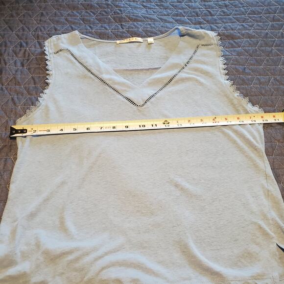 Cyrus Size L Linen / Cotton Blend Eyelet Trim Split Hem Tank Top Blue - Picture 7 of 8